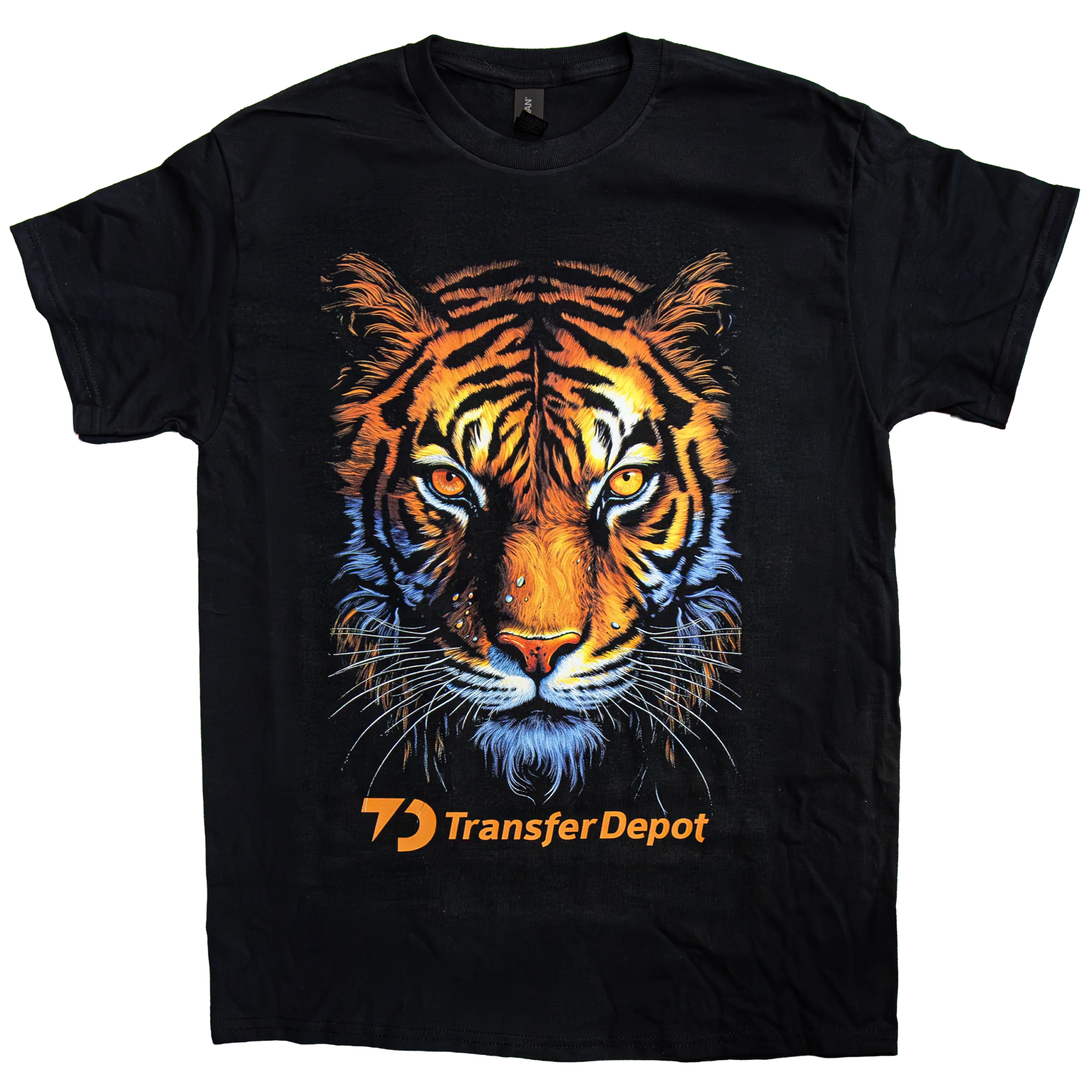 CMYK version of tiger sample artwork on a black shirt