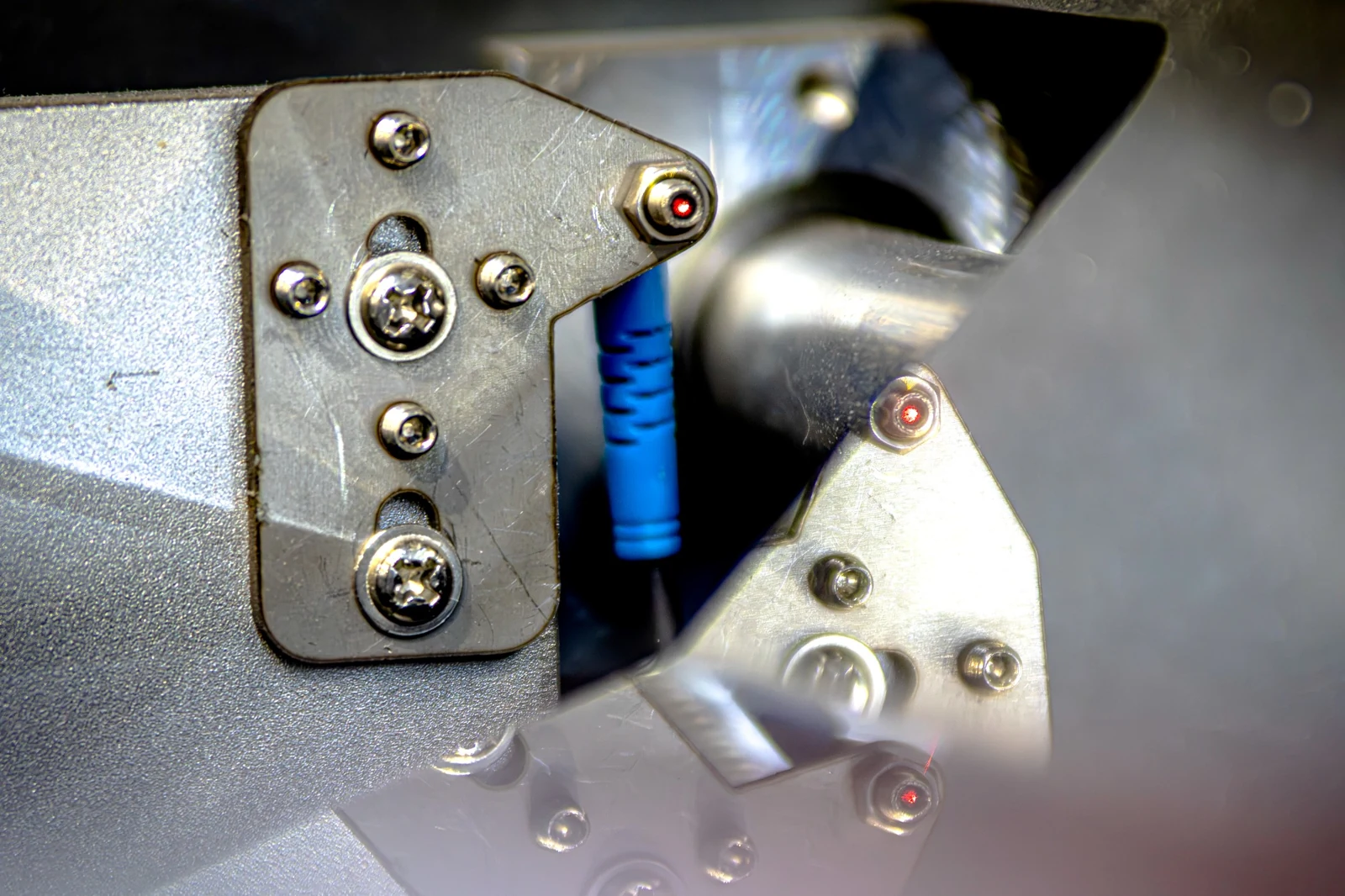 Close-up of sensor hardware in the Super Hydra dual-laser film-lift detection system